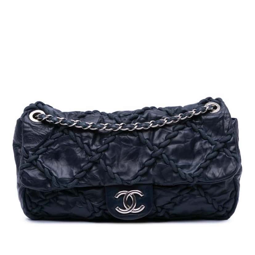 Chanel Medium Quilted Crinkled Calfskin Ultra Stitch Flap Blue Leather Good condition - Front View