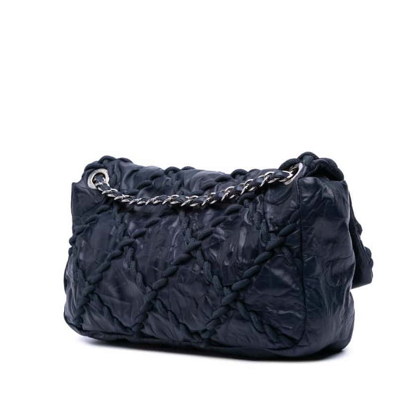 Chanel Medium Quilted Crinkled Calfskin Ultra Stitch Flap Blue Leather Good condition - Back View