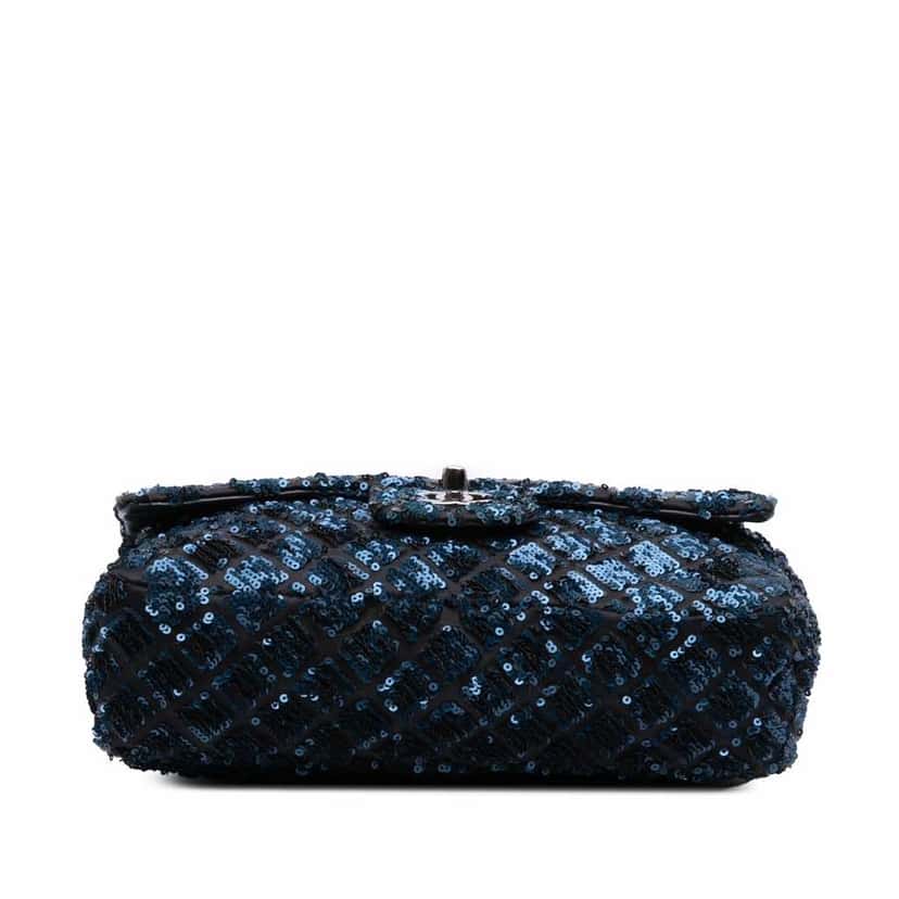 Chanel Medium Sequined Satin Single Flap Blue Good condition - Inside View