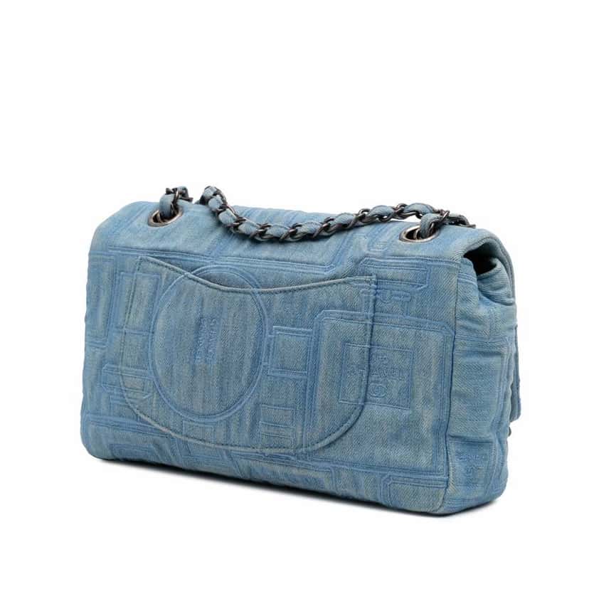 Chanel Medium Embroidered Denim Perfume Bottle Single Flap Blue Good condition - Back View