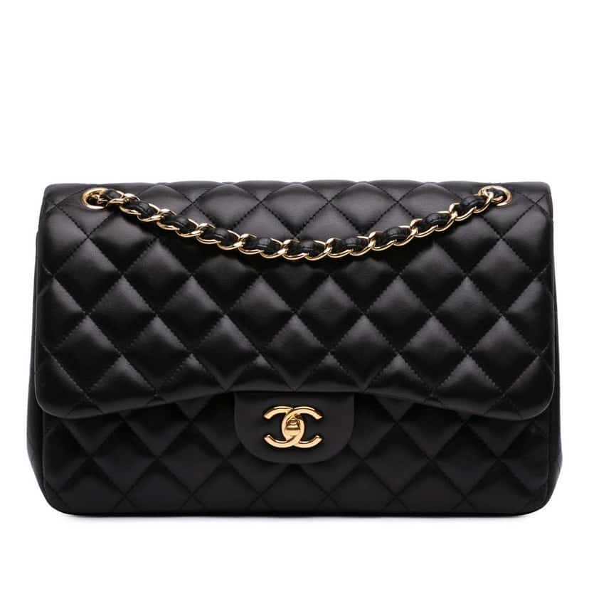 Chanel Jumbo Classic Lambskin Double Flap Black Leather Good condition - Front View