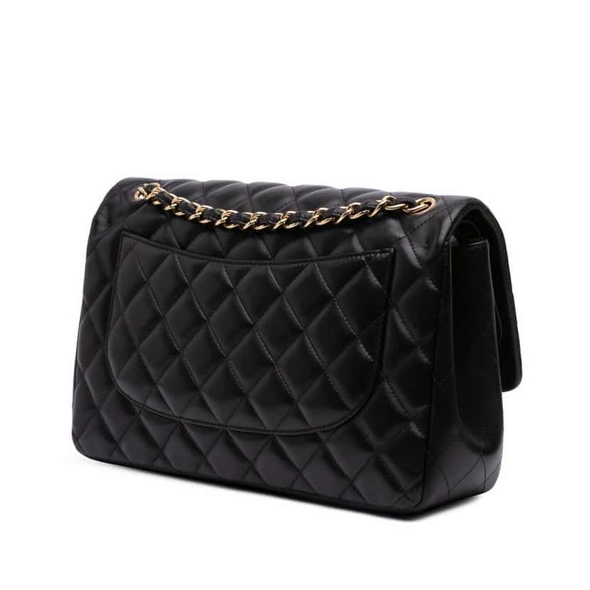 Chanel Jumbo Classic Lambskin Double Flap Black Leather Good condition - Back View