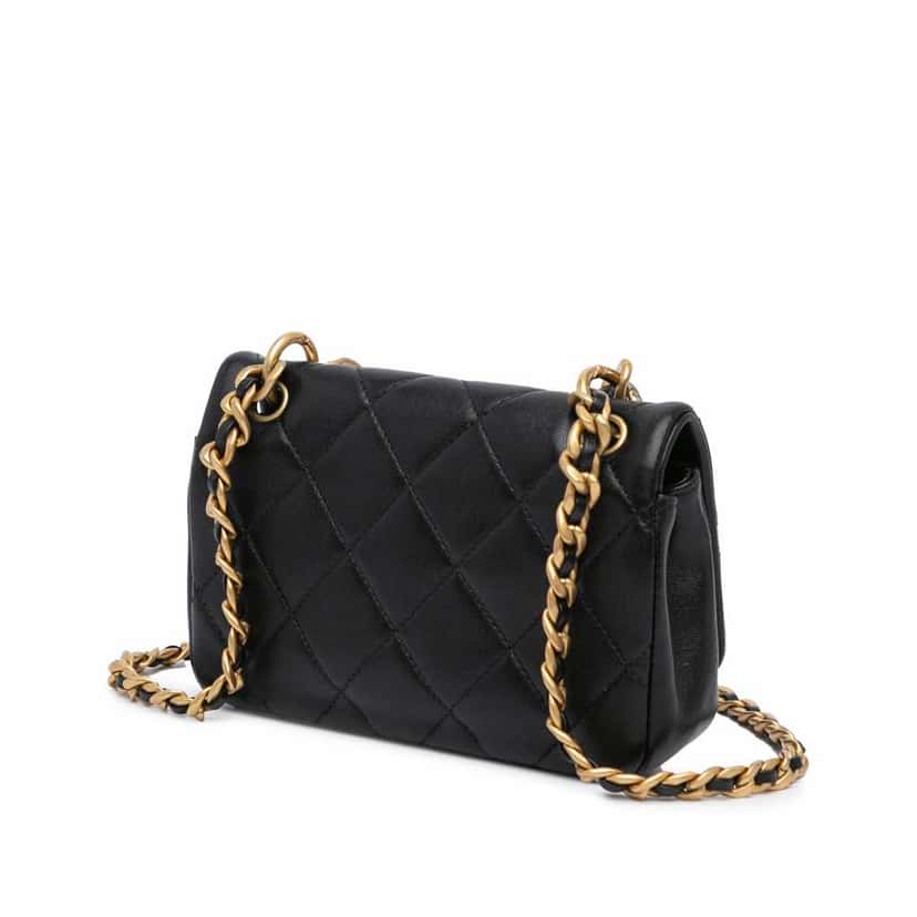 Chanel Small Quilted Lambskin Chain is More Flap Black Leather Good condition - Back View