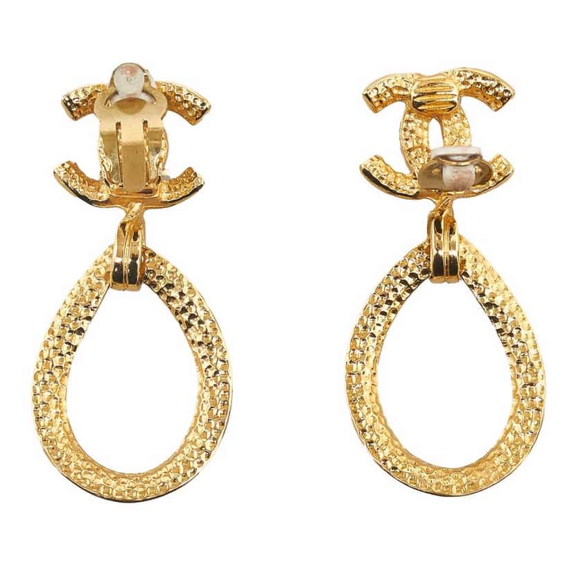 Chanel CC Drop Earrings Gold Metal Good condition - Back View