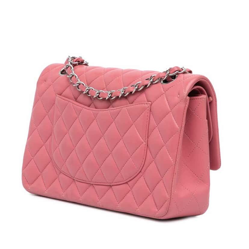Chanel Medium Classic Lambskin Double Flap Pink Leather Good condition - Back View