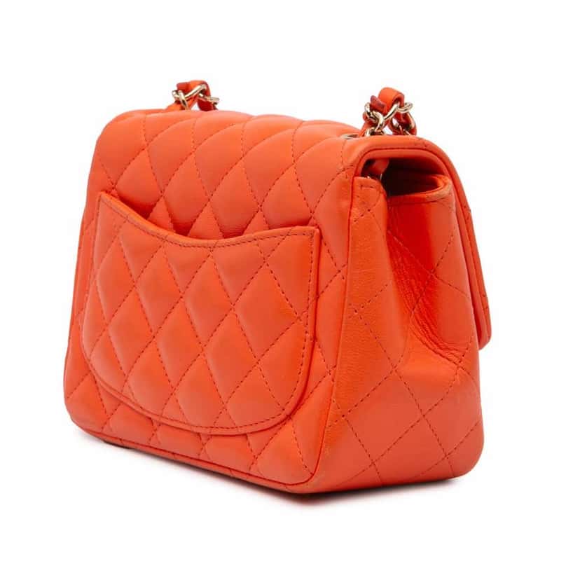 Chanel Mini Square Classic Lambskin Single Flap Orange Leather Good condition - Back View