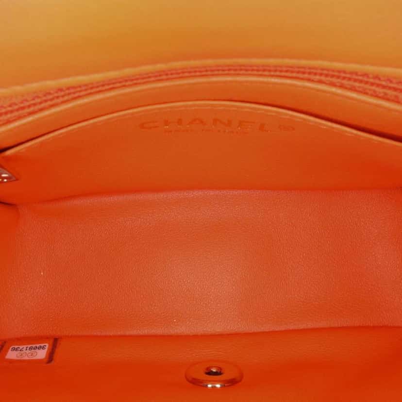 Chanel Mini Square Classic Lambskin Single Flap Orange Leather Good condition - Model View
