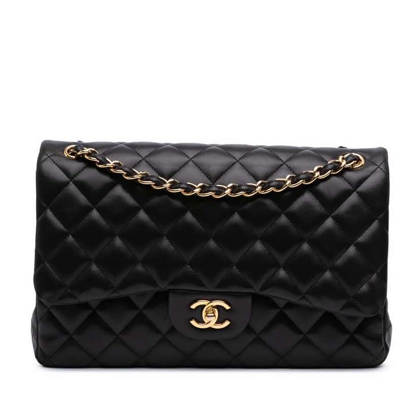 Chanel Jumbo Classic Lambskin Double Flap Black Leather Good condition - Front View