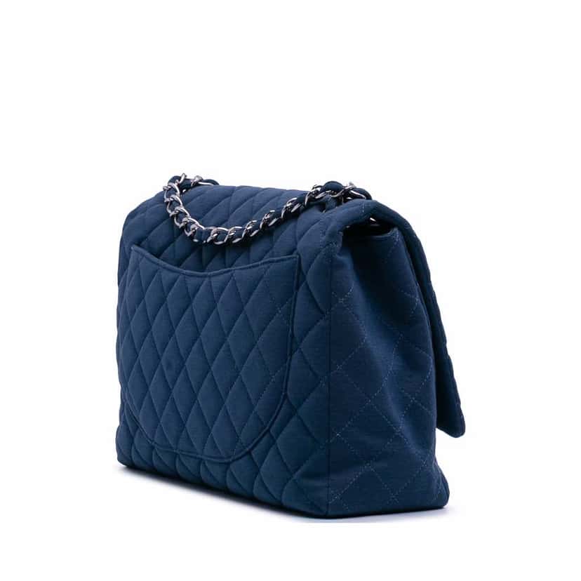 Chanel Maxi Classic Jersey Single Flap Blue Good condition - Back View
