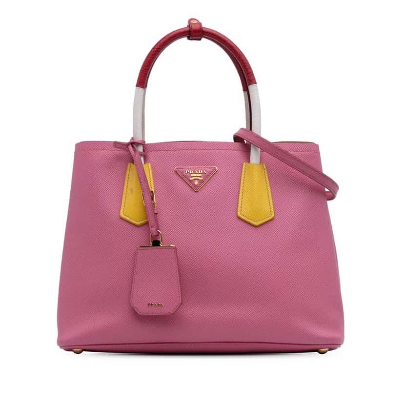 Prada Small Bicolor Saffiano Cuir Double Satchel Pink Leather Fair condition - Front View