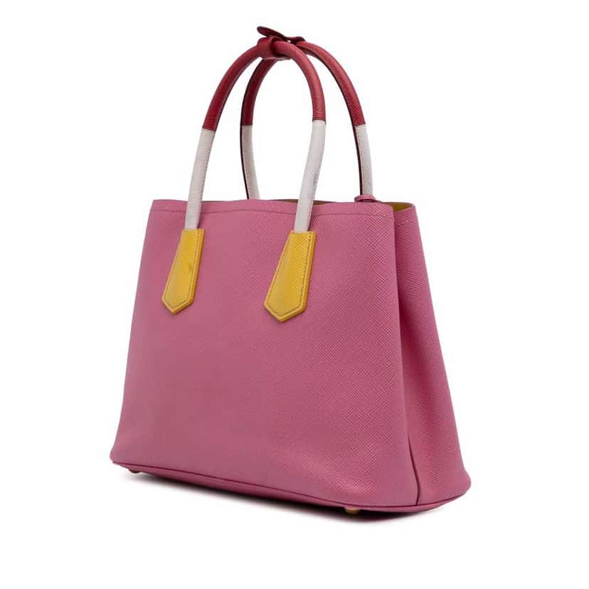 Prada Small Bicolor Saffiano Cuir Double Satchel Pink Leather Fair condition - Back View