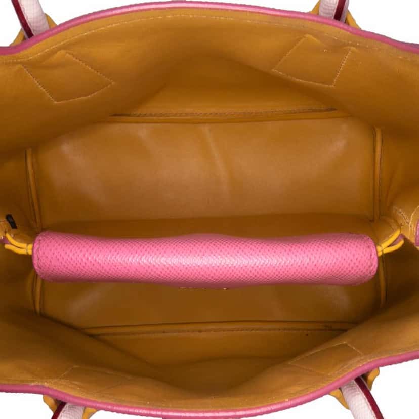 Prada Small Bicolor Saffiano Cuir Double Satchel Pink Leather Fair condition - Model View