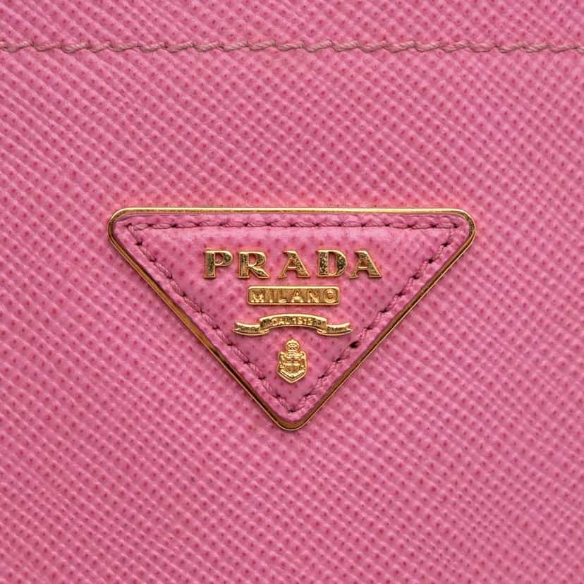 Prada Small Bicolor Saffiano Cuir Double Satchel Pink Leather Fair condition - Box View