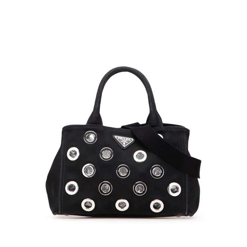 Prada Small Canvas Canapa Grommet Satchel Black Good condition - Front View