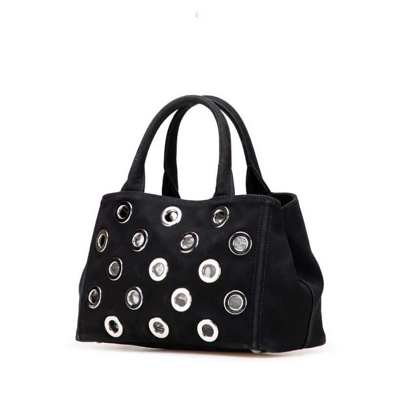 Prada Small Canvas Canapa Grommet Satchel Black Good condition - Back View