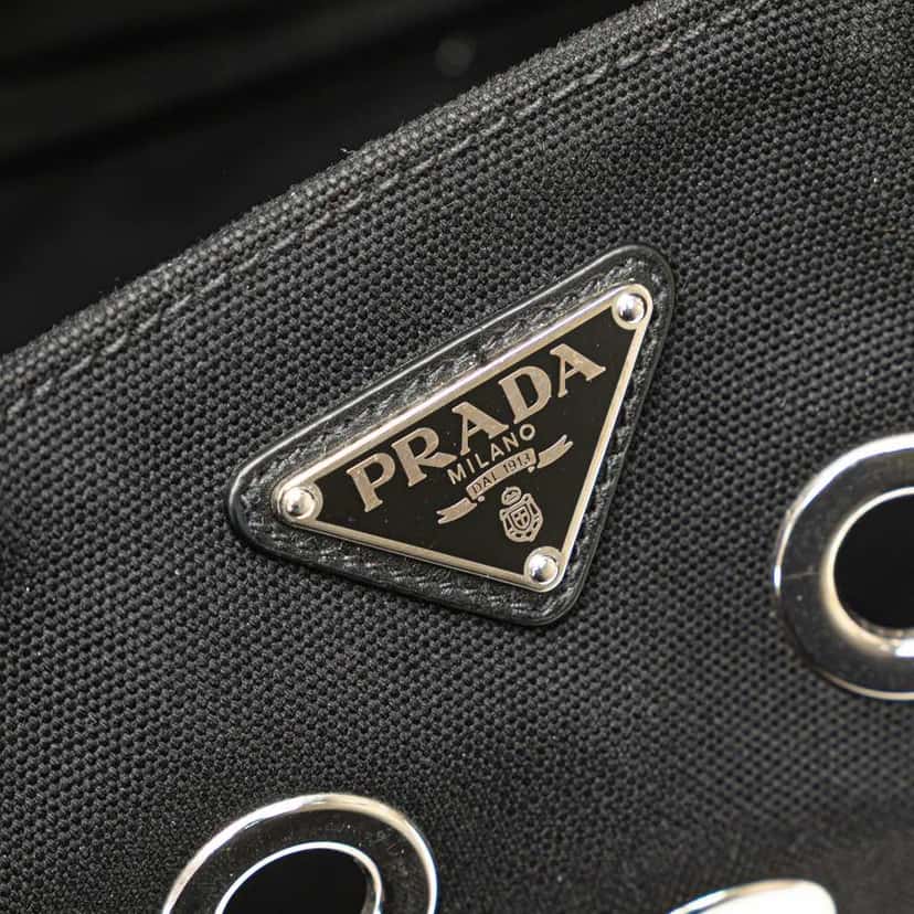 Prada Small Canvas Canapa Grommet Satchel Black Good condition - Box View