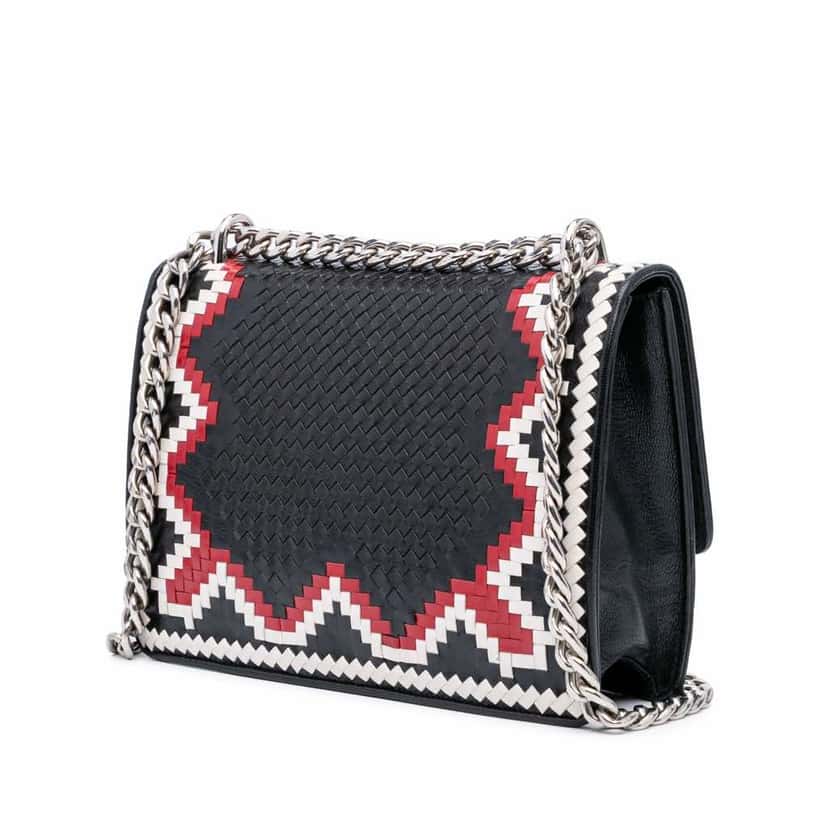 Prada Woven Madras Chain Flap Black Leather Good condition - Back View