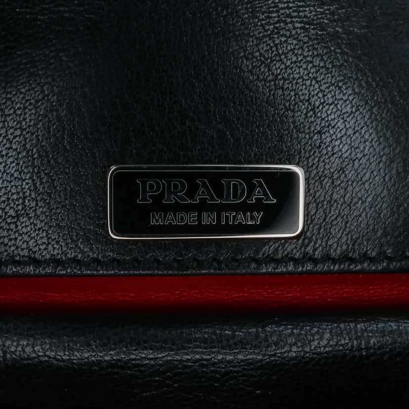 Prada Woven Madras Chain Flap Black Leather Good condition - Box View
