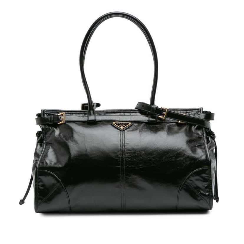 Prada Large Shiny Calfskin Bonnie Satchel Black Leather Good condition - Front View