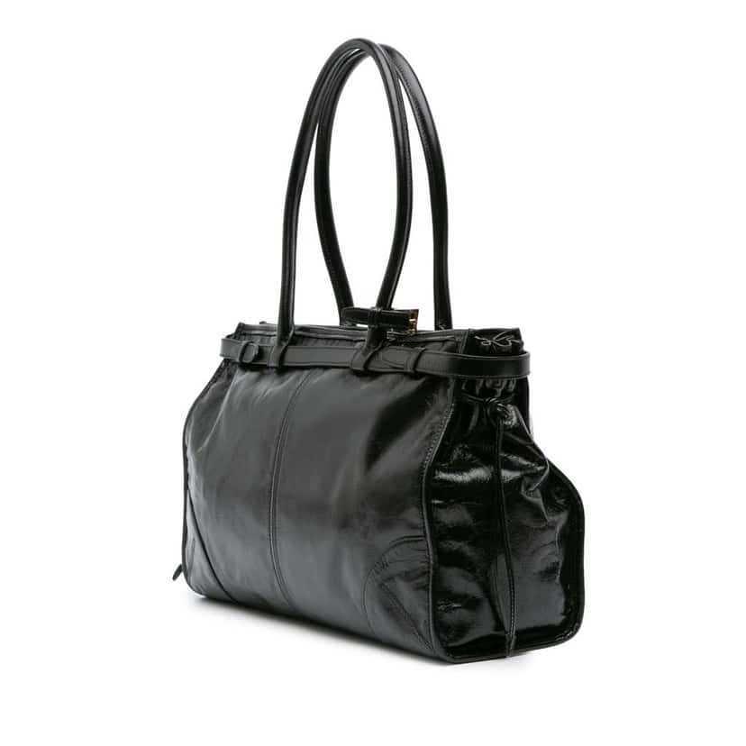 Prada Large Shiny Calfskin Bonnie Satchel Black Leather Good condition - Back View