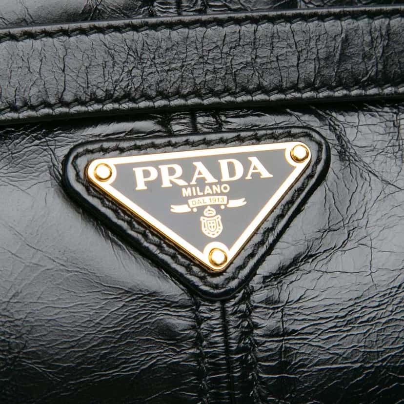 Prada Large Shiny Calfskin Bonnie Satchel Black Leather Good condition - Box View