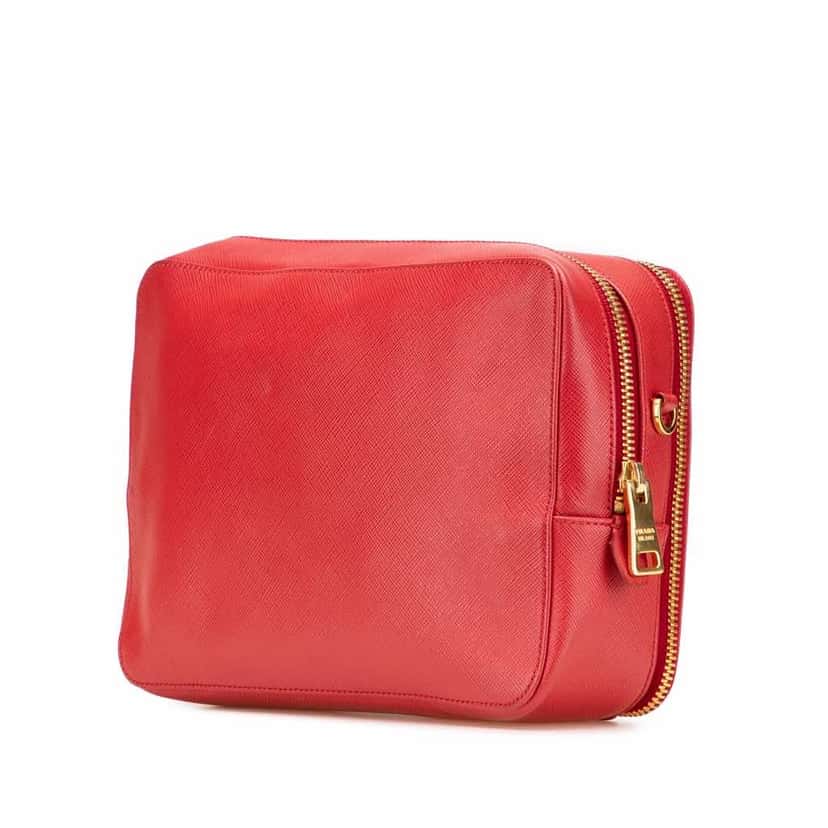 Prada Saffiano Double Zip Crossbody Red Leather Very good condition - Back View