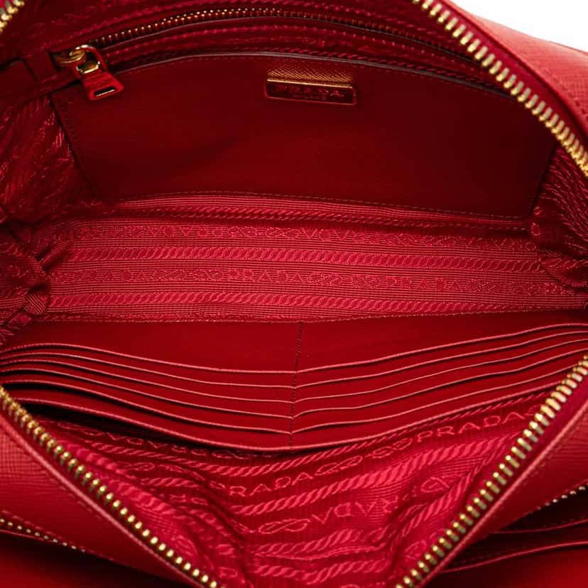 Prada Saffiano Double Zip Crossbody Red Leather Very good condition - Box View