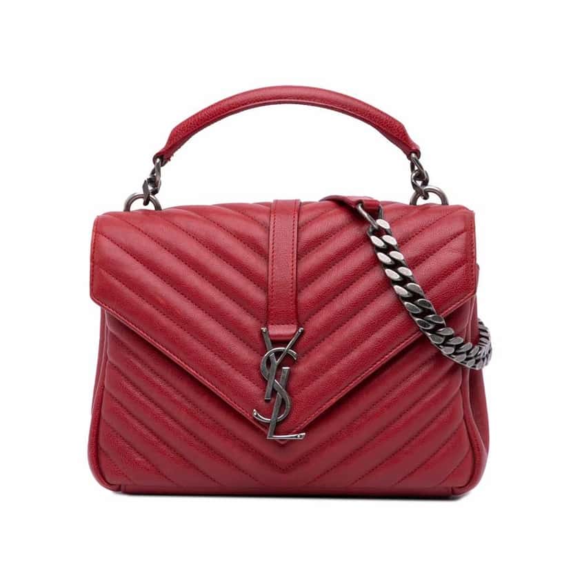 Saint Laurent Medium Quilted Chevron Sheepskin College Satchel Red Leather Good condition - Front View