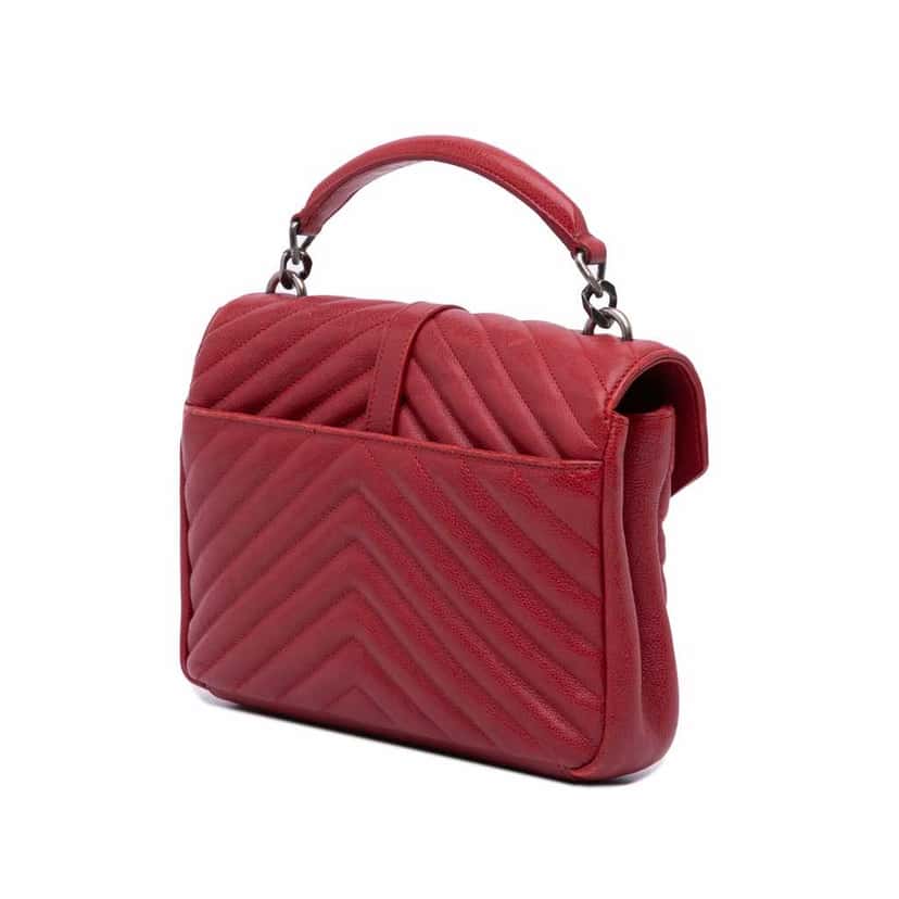 Saint Laurent Medium Quilted Chevron Sheepskin College Satchel Red Leather Good condition - Back View
