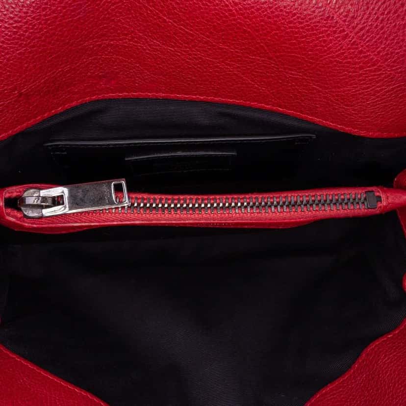 Saint Laurent Medium Quilted Chevron Sheepskin College Satchel Red Leather Good condition - Model View