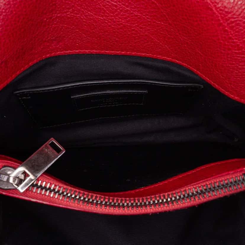 Saint Laurent Medium Quilted Chevron Sheepskin College Satchel Red Leather Good condition - Box View