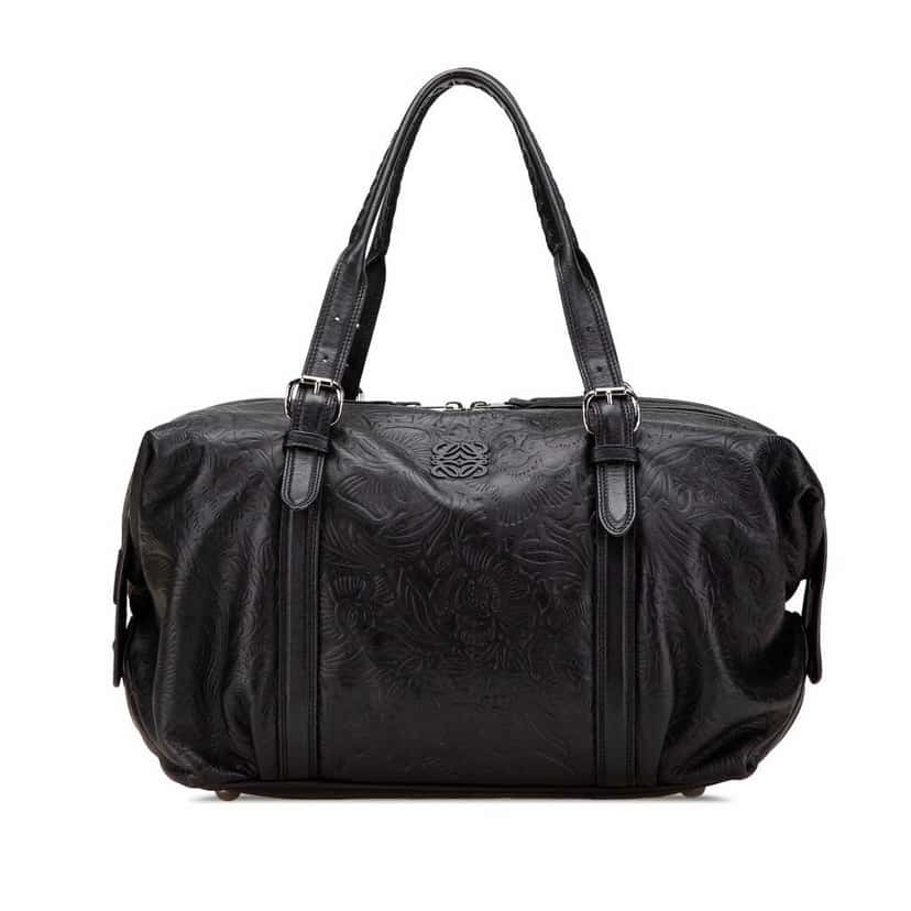 Loewe Embossed Leather Canela Boston Bag Black Leather Fair condition - Front View