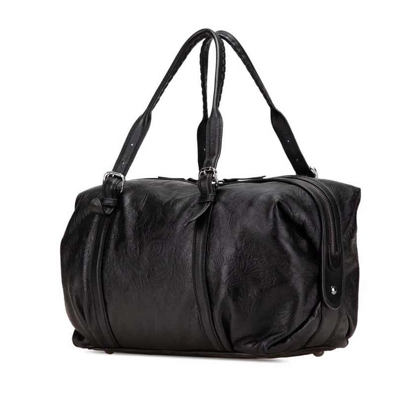 Loewe Embossed Leather Canela Boston Bag Black Leather Fair condition - Back View