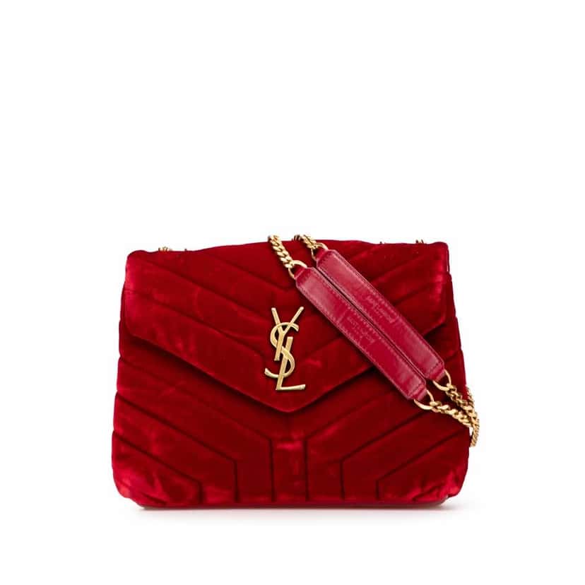 Saint Laurent Small Velvet Monogram Matelasse LouLou Shoulder Bag Red Good condition - Front View