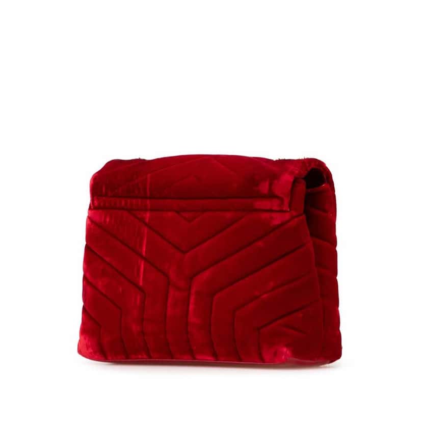Saint Laurent Small Velvet Monogram Matelasse LouLou Shoulder Bag Red Good condition - Back View