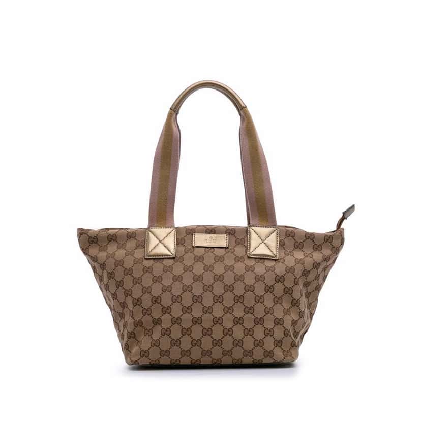 Gucci GG Canvas Web Tote Brown Fair condition - Front View
