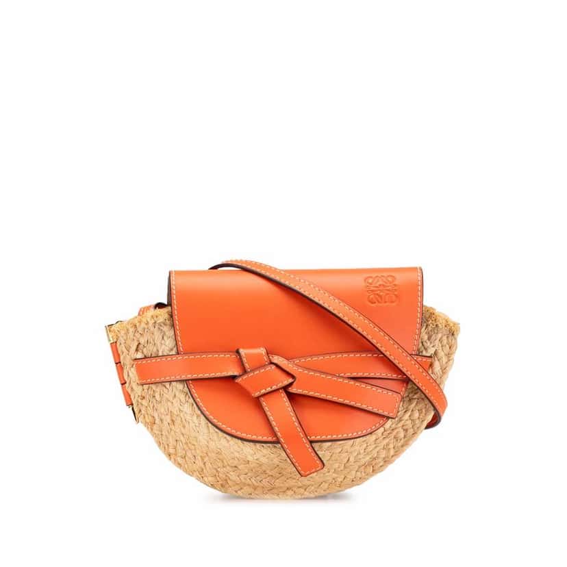 Loewe Mini Raffia Gate Crossbody Brown Good condition - Front View