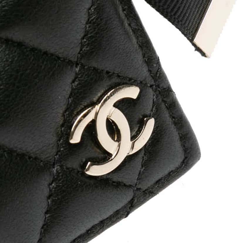 Chanel Quilted Lambskin Book Card Holder On Chain Black Leather Good condition - Box View