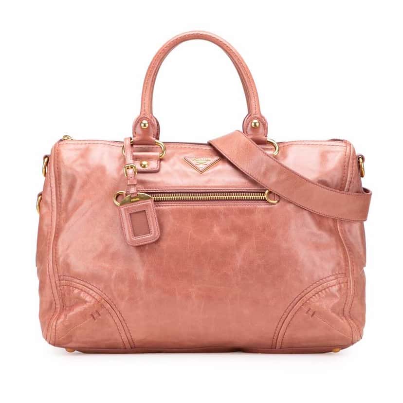 Prada Vitello Shine Satchel Pink Leather Fair condition - Front View
