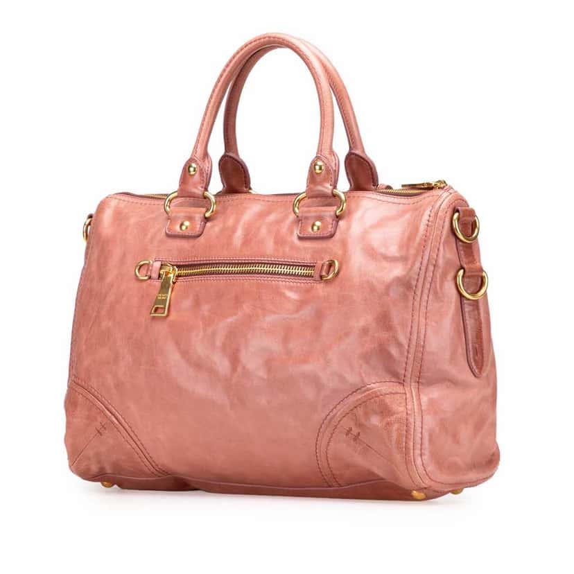 Prada Vitello Shine Satchel Pink Leather Fair condition - Back View