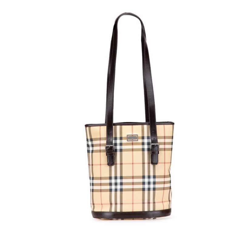 Burberry House Check Coated Canvas Bucket Bag Brown Good condition - Front View