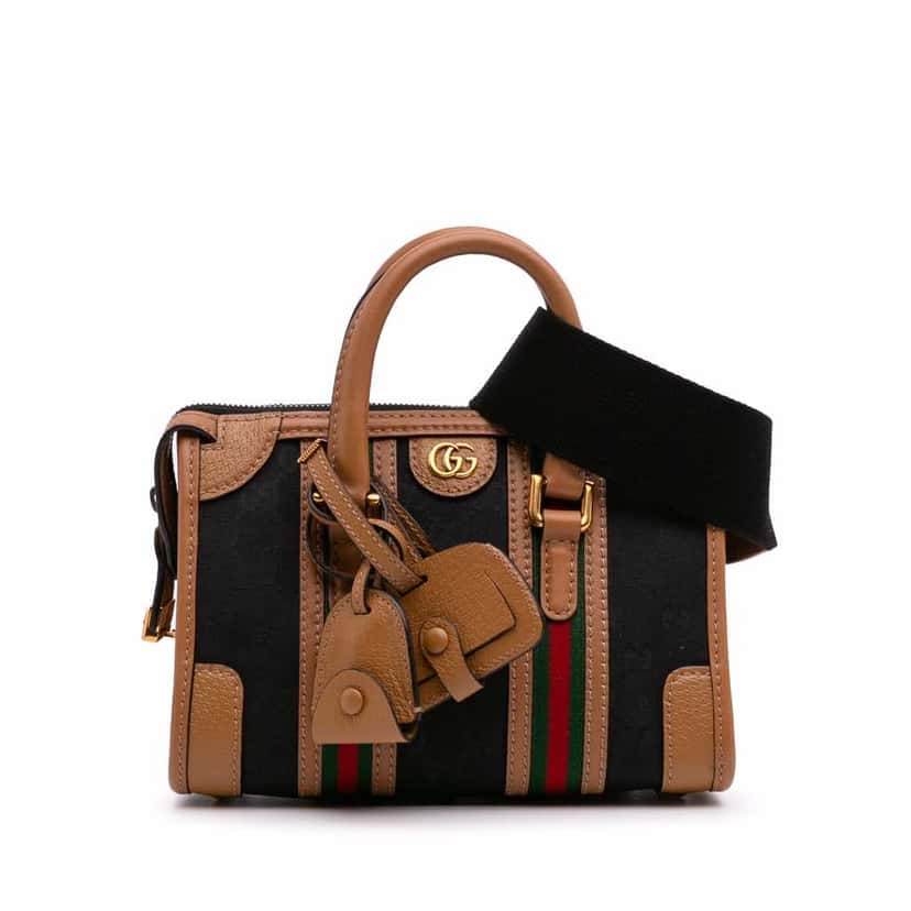 Gucci Mini GG Canvas Web Bauletto Top Handle Bag Black Good condition - Front View