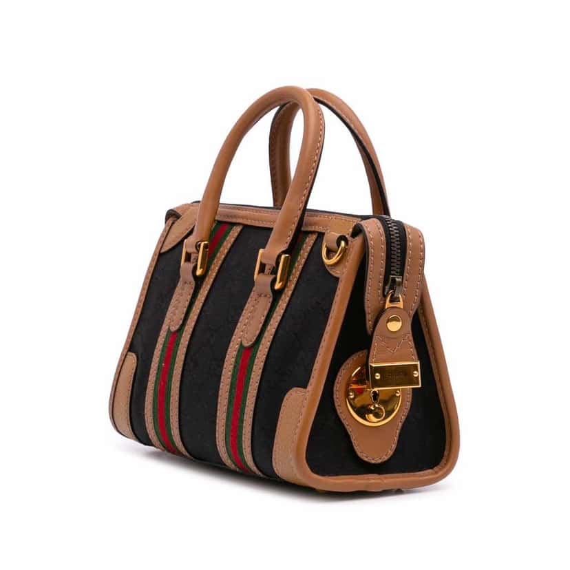 Gucci Mini GG Canvas Web Bauletto Top Handle Bag Black Good condition - Back View