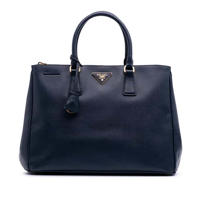 Prada Large Saffiano Lux Galleria Double Zip Tote Blue Leather Good condition - Front View