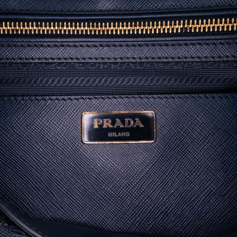 Prada Large Saffiano Lux Galleria Double Zip Tote Blue Leather Good condition - Box View