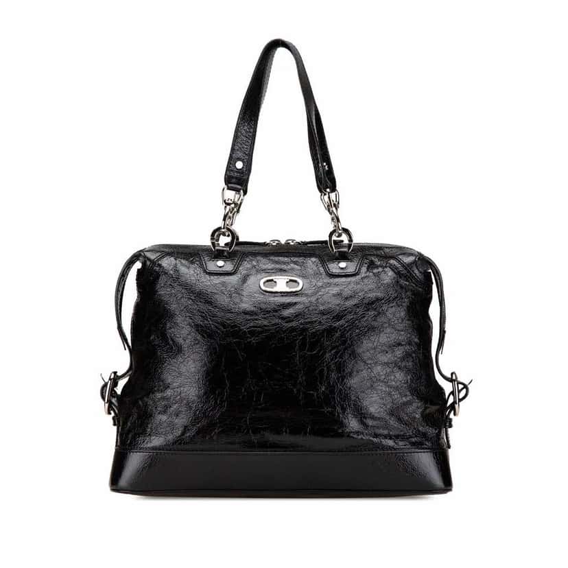 Celine Crinkled Patent Macadam Tote Black Leather Good condition - Front View