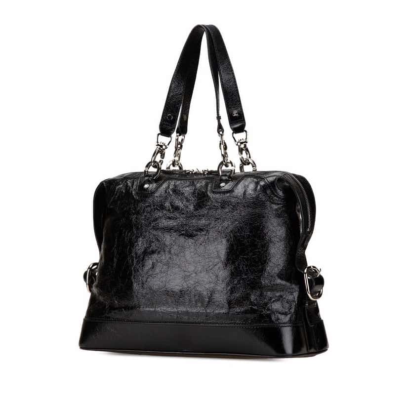 Celine Crinkled Patent Macadam Tote Black Leather Good condition - Back View