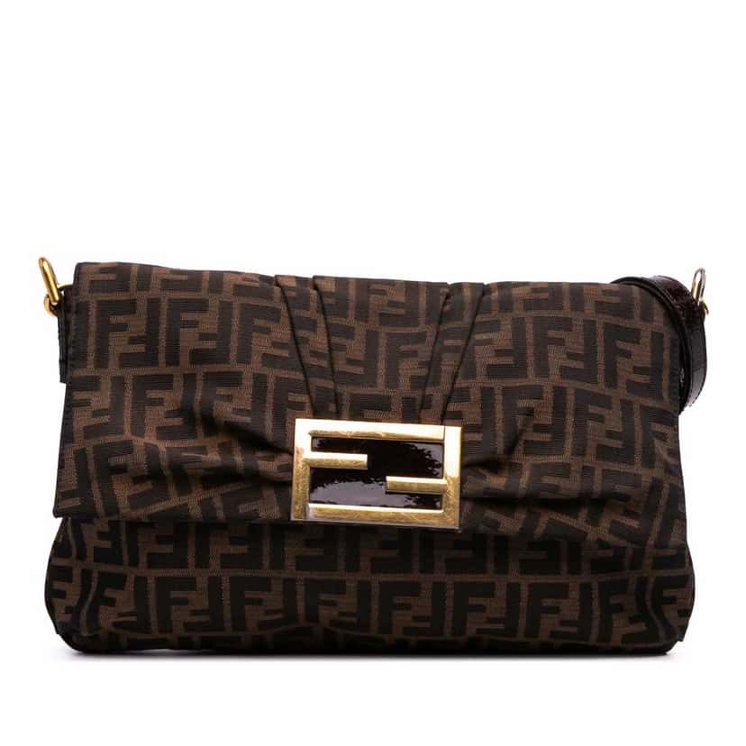 Fendi Large Zucca Canvas Mia Flap Shoulder Bag Brown Good condition - Front View