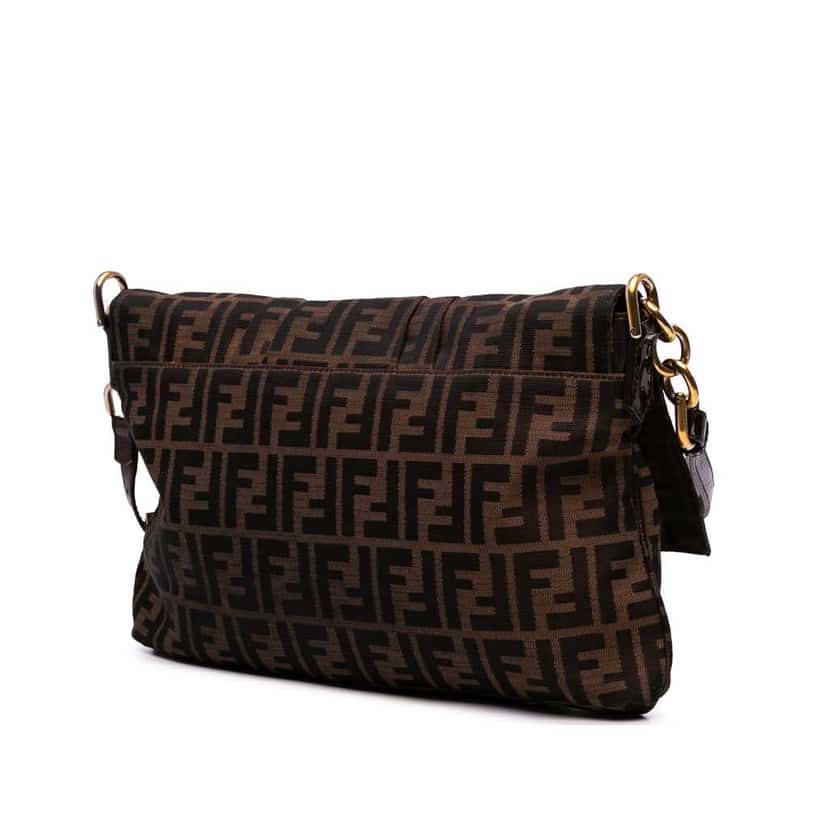 Fendi Large Zucca Canvas Mia Flap Shoulder Bag Brown Good condition - Back View