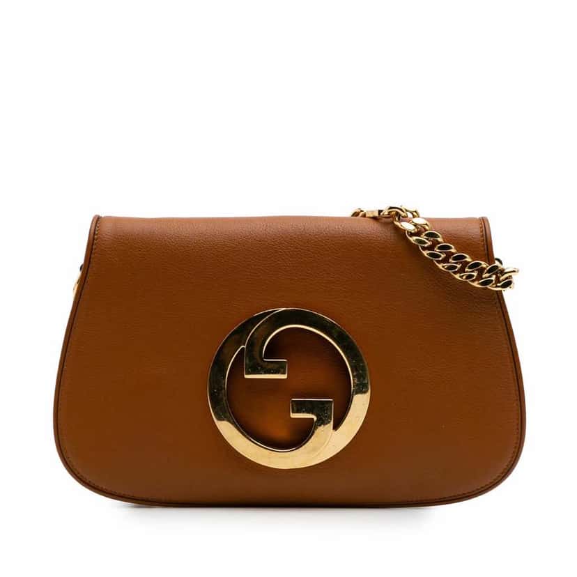 Gucci Calfskin Blondie Chain Satchel Brown Leather Good condition - Front View